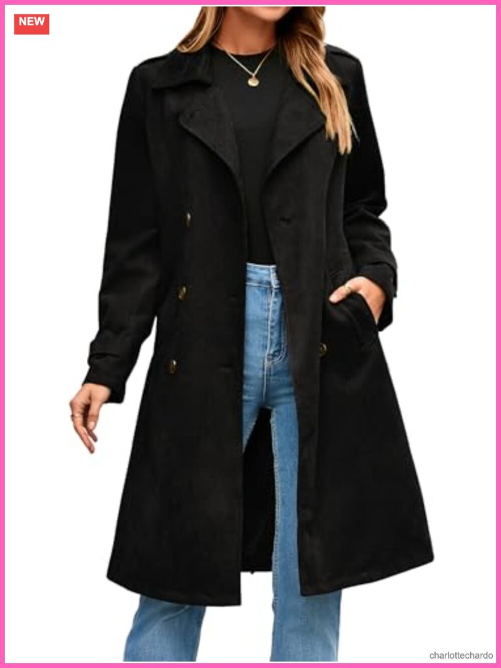 Faux Suede Trench Coat Double Breasted Belted Long Work Office Overcoat